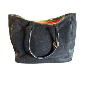 Givenchy Parfums Large Black Wool & Faux Leather Tote Bag Red Lining